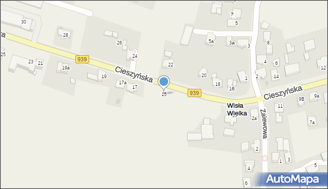 Wisła Wielka, Cieszyńska, 15, mapa Wisła Wielka