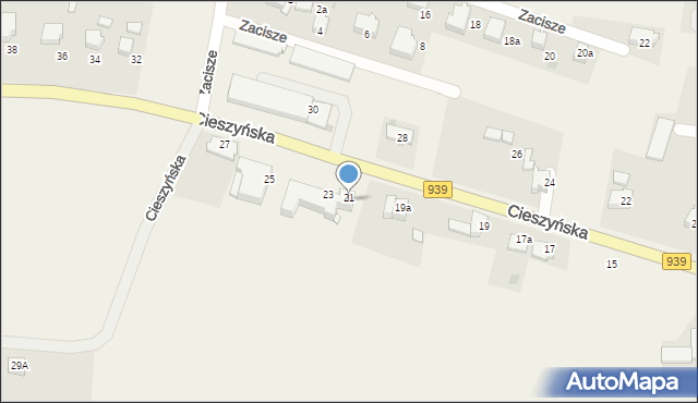 Wisła Wielka, Cieszyńska, 21, mapa Wisła Wielka