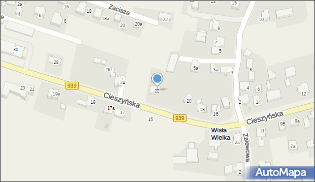 Wisła Wielka, Cieszyńska, 22, mapa Wisła Wielka