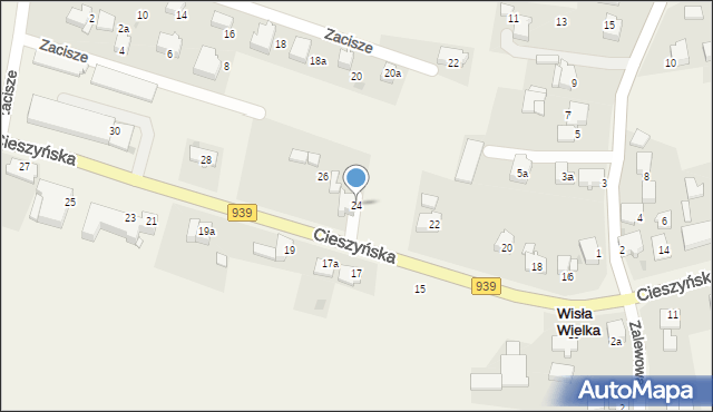 Wisła Wielka, Cieszyńska, 24, mapa Wisła Wielka