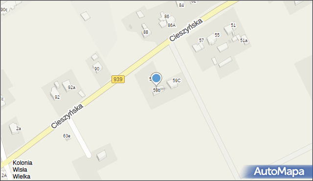 Wisła Wielka, Cieszyńska, 59b, mapa Wisła Wielka