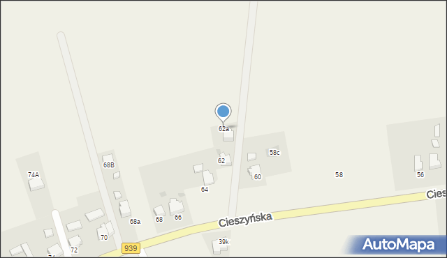 Wisła Wielka, Cieszyńska, 62a, mapa Wisła Wielka