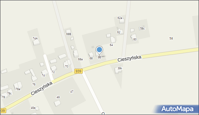 Wisła Wielka, Cieszyńska, 66, mapa Wisła Wielka
