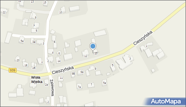 Wisła Wielka, Cieszyńska, 8, mapa Wisła Wielka