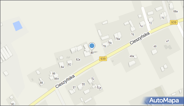 Wisła Wielka, Cieszyńska, 80, mapa Wisła Wielka