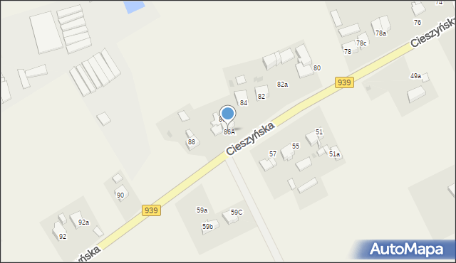 Wisła Wielka, Cieszyńska, 86A, mapa Wisła Wielka