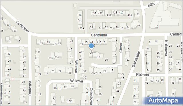 Wyszków, Cicha, 22, mapa Wyszków