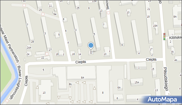 Zamość, Ciepła, 12, mapa Zamościa