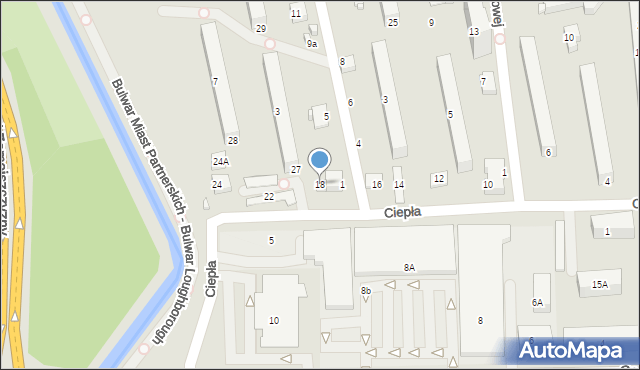 Zamość, Ciepła, 18, mapa Zamościa