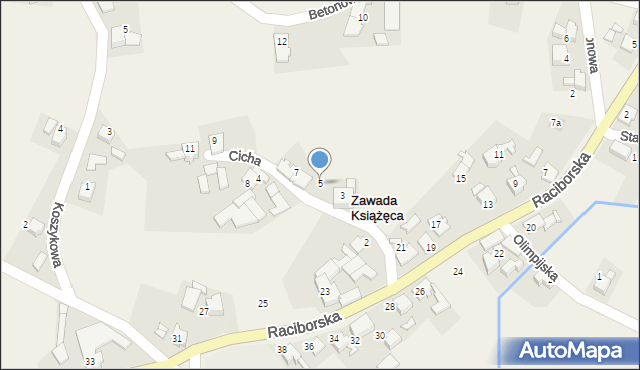 Zawada Książęca, Cicha, 5, mapa Zawada Książęca