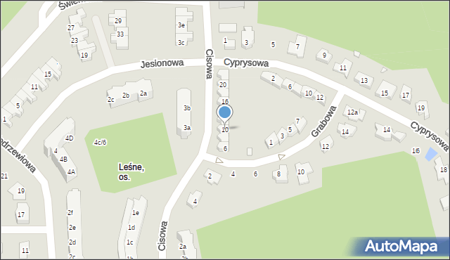 Zielona Góra, Cisowa, 10, mapa Zielona Góra