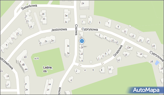 Zielona Góra, Cisowa, 14, mapa Zielona Góra