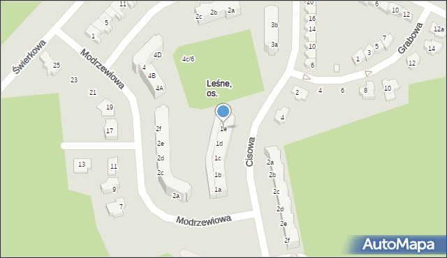 Zielona Góra, Cisowa, 1e, mapa Zielona Góra