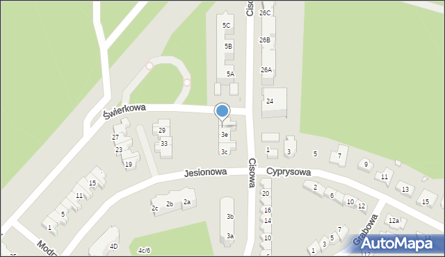 Zielona Góra, Cisowa, 3f, mapa Zielona Góra