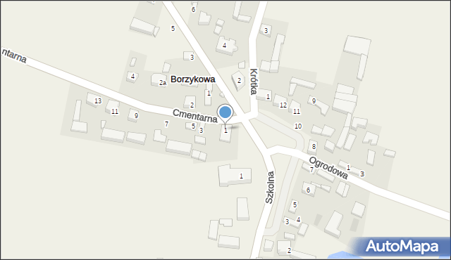 Borzykowa, Cmentarna, 1, mapa Borzykowa