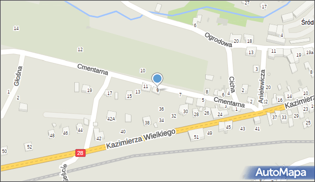 Grybów, Cmentarna, 9, mapa Grybów