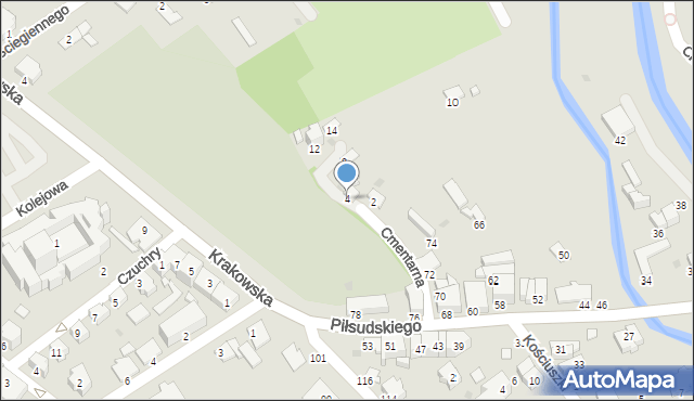 Krosno, Cmentarna, 4, mapa Krosna