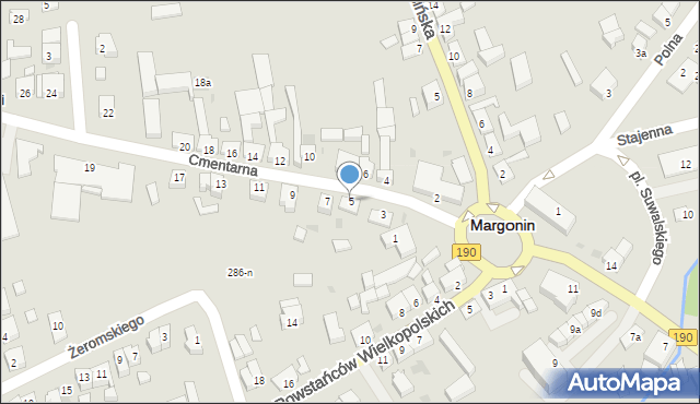 Margonin, Cmentarna, 5, mapa Margonin