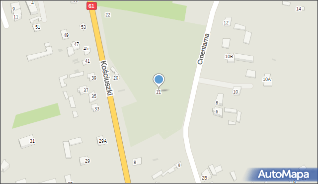 Różan, Cmentarna, 11, mapa Różan