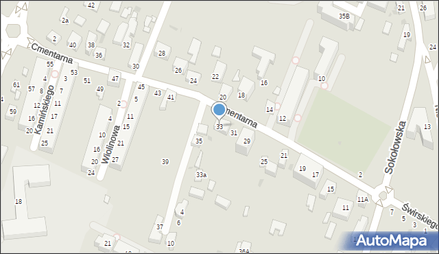 Siedlce, Cmentarna, 33, mapa Siedlce