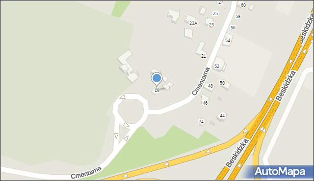 Tychy, Cmentarna, 19, mapa Tych&oacute;w