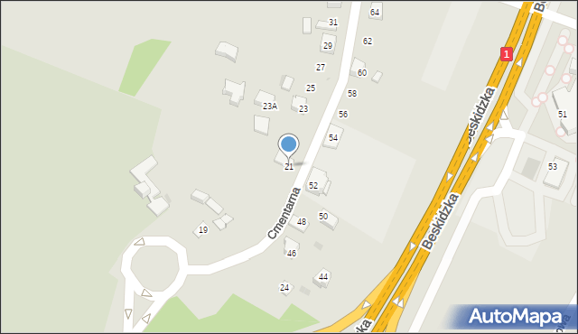 Tychy, Cmentarna, 21, mapa Tych&oacute;w