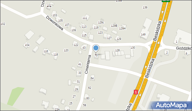 Tychy, Cmentarna, 70, mapa Tychów