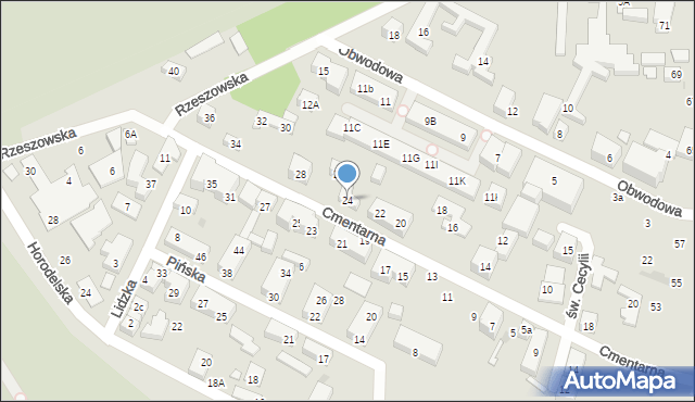 Warszawa, Cmentarna, 24, mapa Warszawy