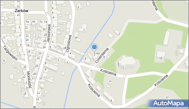 Żerków, Cmentarna, 1, mapa Żerków