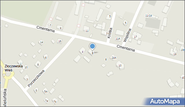 Złoczew, Cmentarna, 6, mapa Złoczew