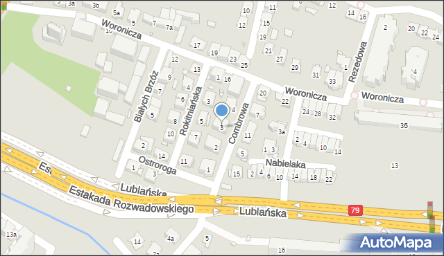 Kraków, Combrowa, 3, mapa Krakowa