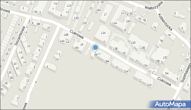 Wrocław, Cukrowa, 18, mapa Wrocławia