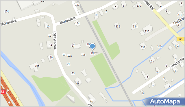 Bielsko-Biała, Cyprysowa, 19d, mapa Bielsko-Białej