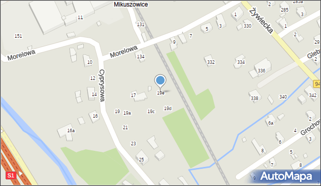 Bielsko-Biała, Cyprysowa, 19e, mapa Bielsko-Białej