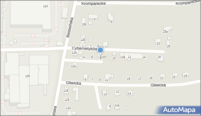 Bielsko-Biała, Cybernetyków, 8, mapa Bielsko-Białej