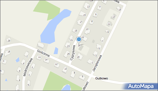 Gutkowo, Cyprysowa, 14, mapa Gutkowo