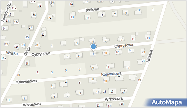 Jaczów, Cyprysowa, 8, mapa Jaczów
