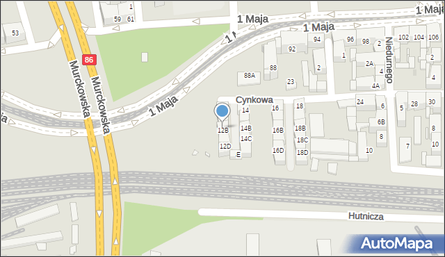 Katowice, Cynkowa, 12B, mapa Katowic