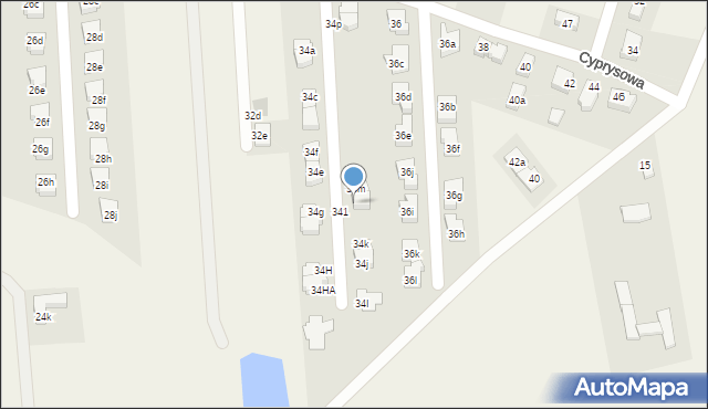 Kiełczów, Cyprysowa, 34l, mapa Kiełczów