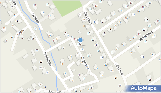 Kozy, Cyprysów, 13b, mapa Kozy