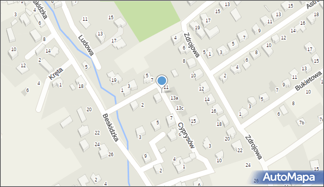 Kozy, Cyprysów, 4, mapa Kozy