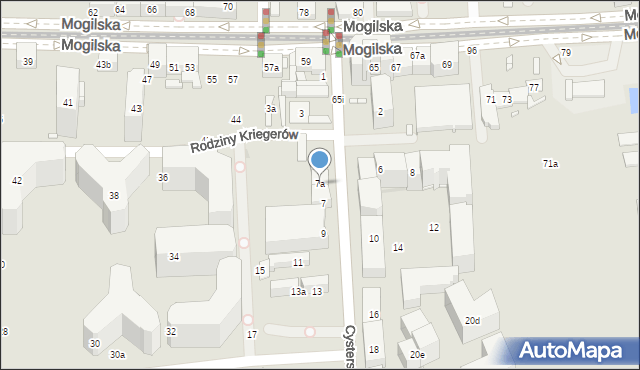 Kraków, Cystersów, 7a, mapa Krakowa