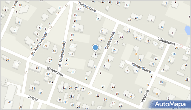Kwirynów, Cyprysowa, 5, mapa Kwirynów
