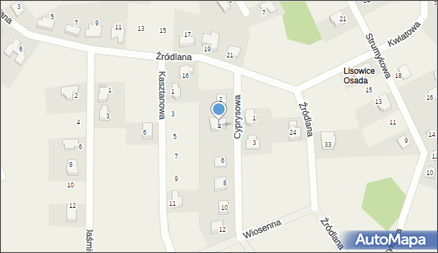 Lisowice, Cyprysowa, 4, mapa Lisowice