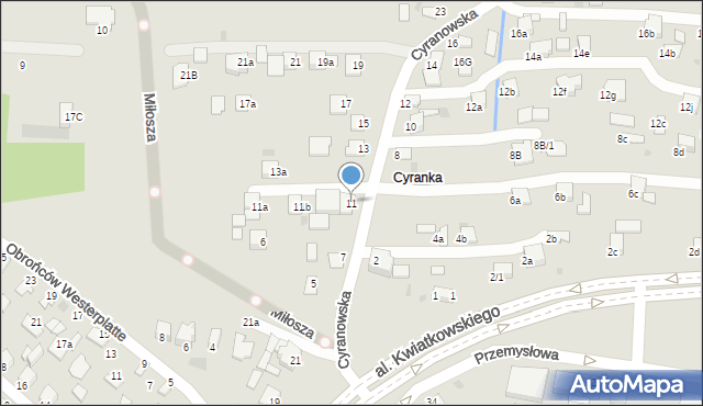 Mielec, Cyranowska, 11, mapa Mielca