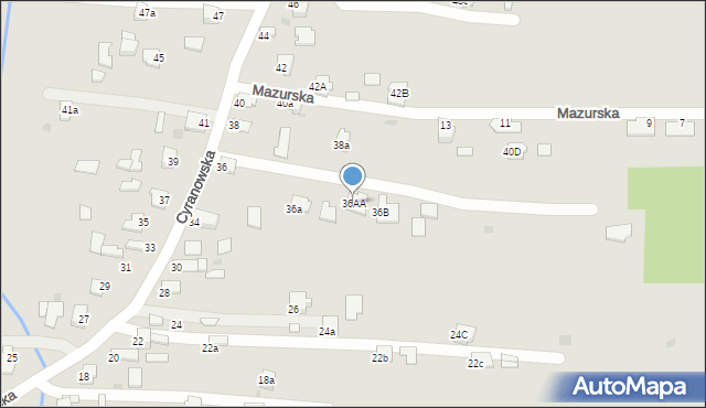 Mielec, Cyranowska, 36AA, mapa Mielca