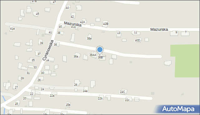 Mielec, Cyranowska, 36B, mapa Mielca