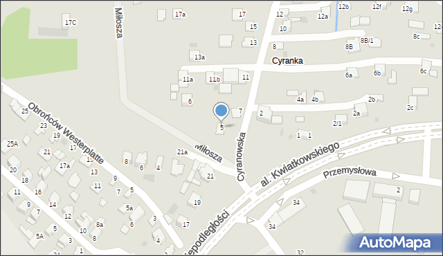 Mielec, Cyranowska, 5, mapa Mielca