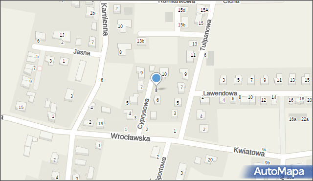 Piecowice, Cyprysowa, 8, mapa Piecowice