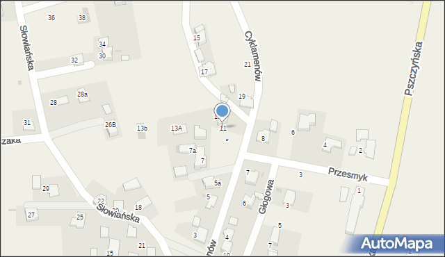 Rajsko, Cyklamenów, 11, mapa Rajsko